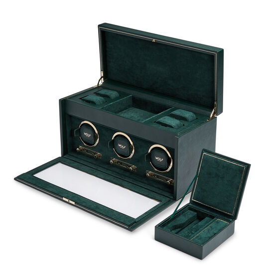 WOLF British Racing Green 3 Piece Watch Winder with Storage Open image number 3